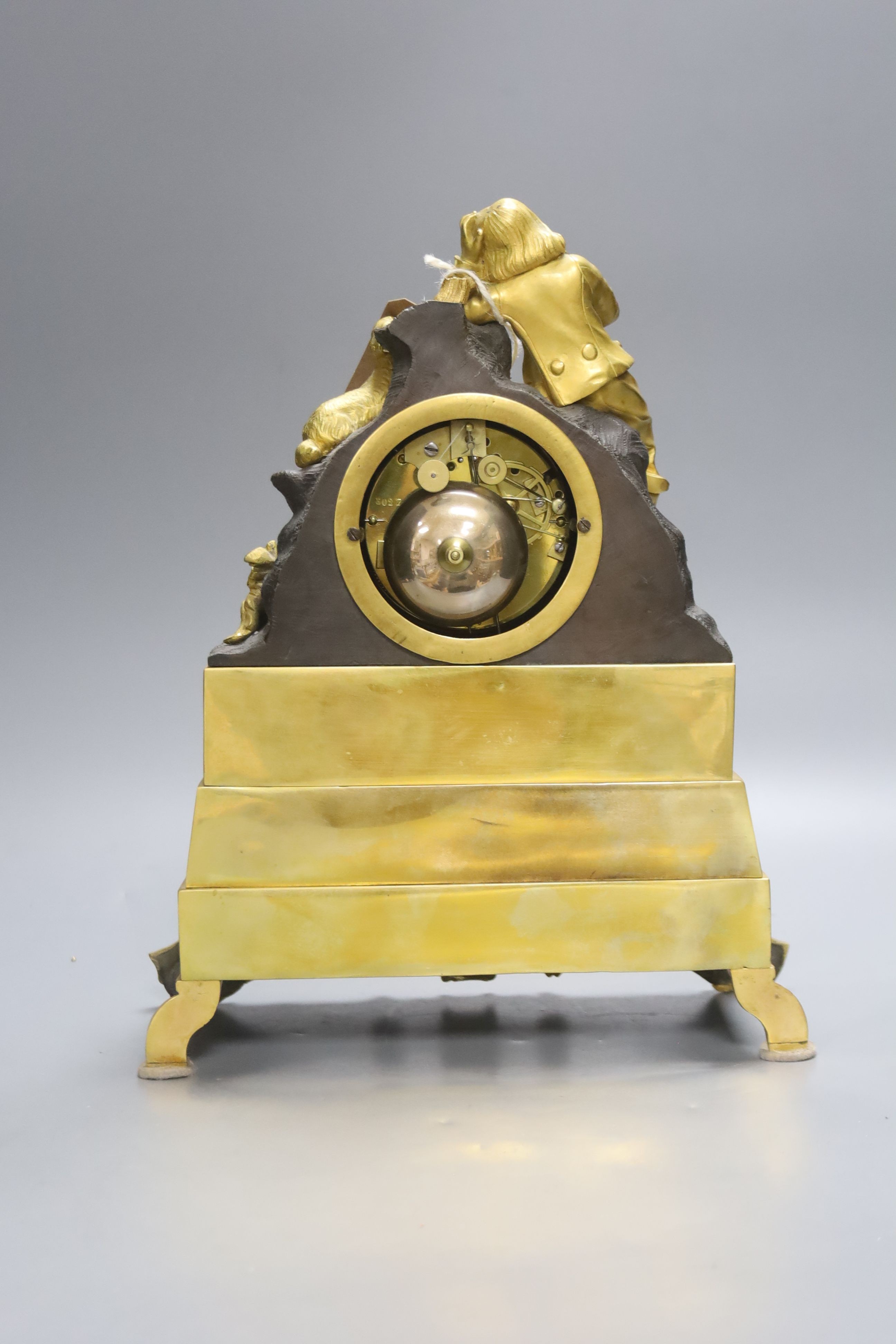 A 19th century French ormolu mantel clock, Marti movement count wheel striking on a bell, with pendulum, 31cm high